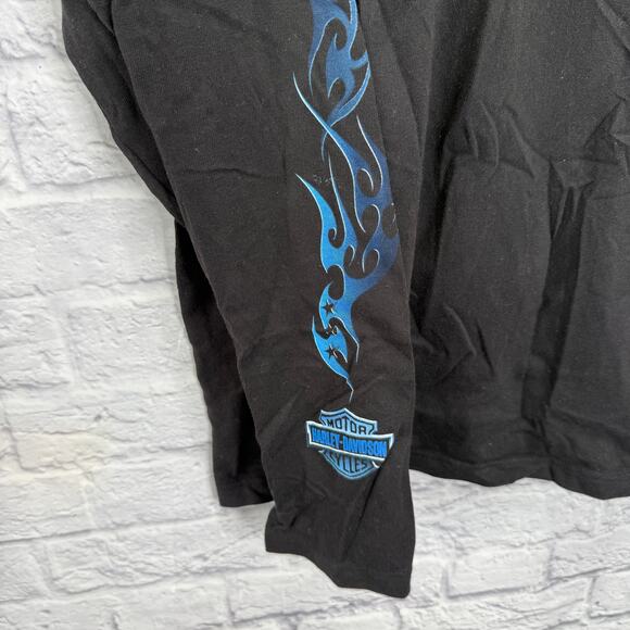 Harley Davidson Long Sleeve Shirt Black Size 2X Greenville, SC Blue Flame Logo - Picture 5 of 7